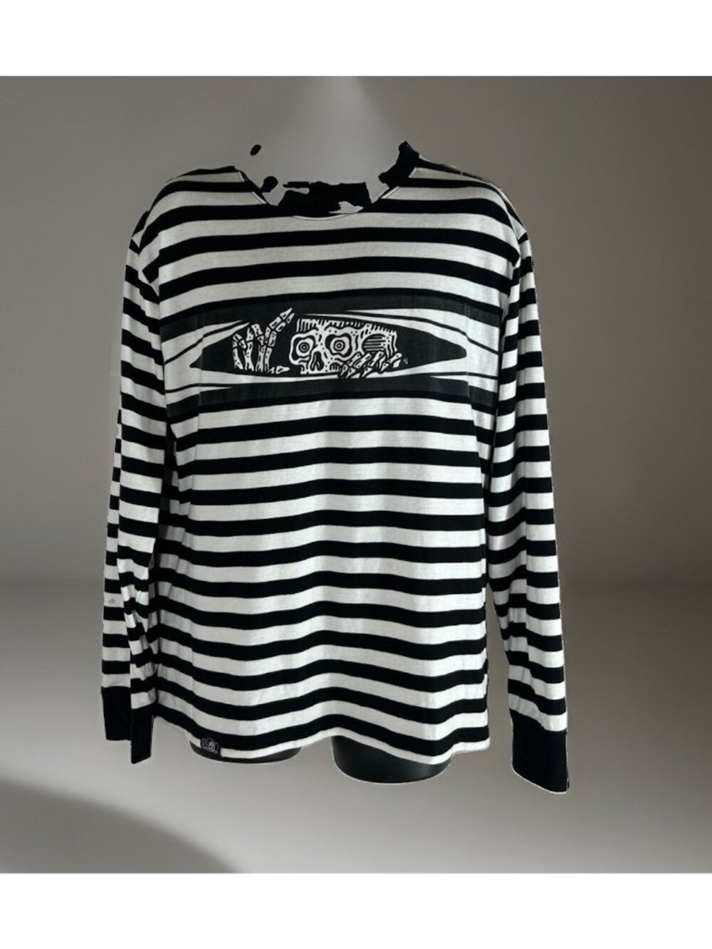 Lurking Class Peeking Men's Large Top Black & White Striped Long Sleeve Shirt